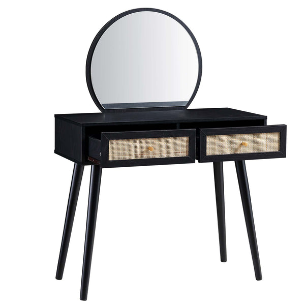 Frances Woven Rattan Dressing Table with Mirror, Black
