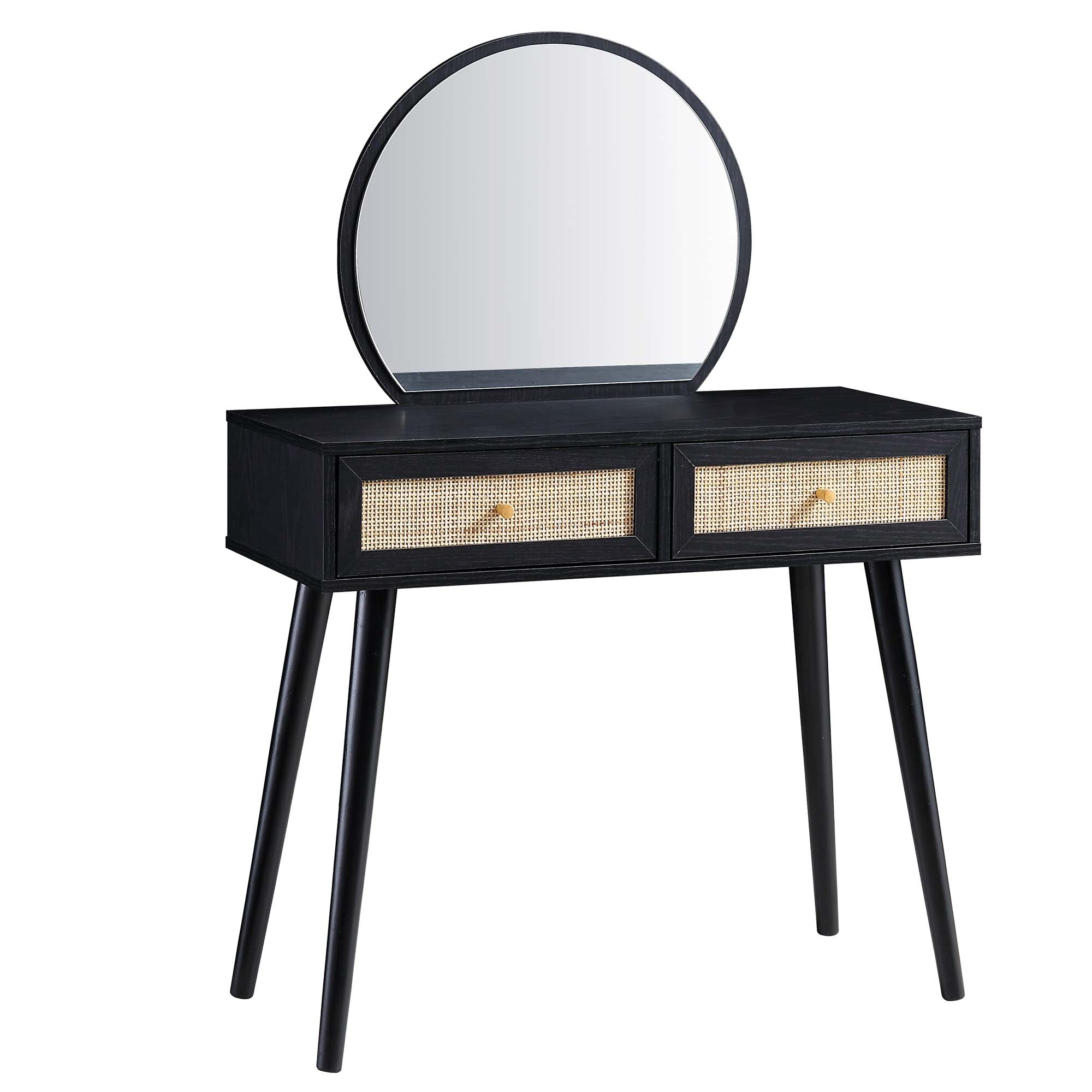 Compact Rattan Dressing Table Frances Woven Rattan Dressing Table with Mirror, Black | daals
