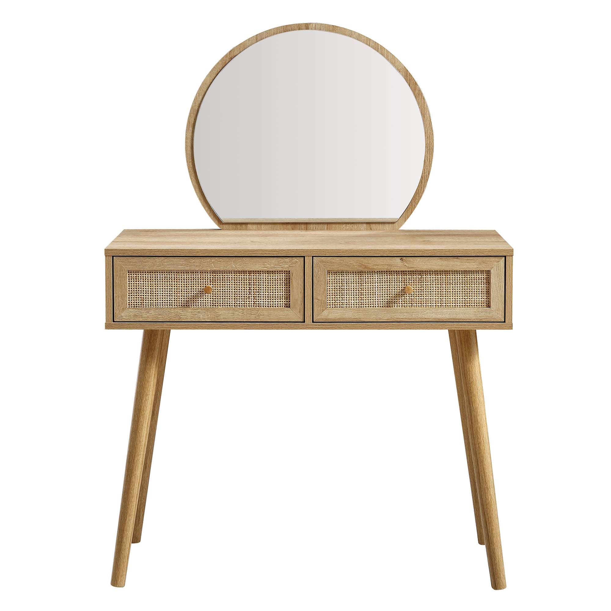 Compact Rattan Dressing Table Frances Woven Rattan Dressing Table with Mirror, Natural | daals