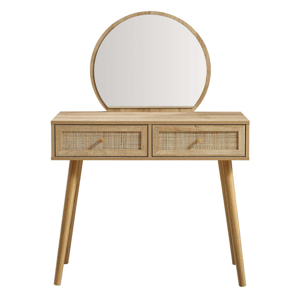 Frances Woven Rattan Dressing Table with Mirror, Natural