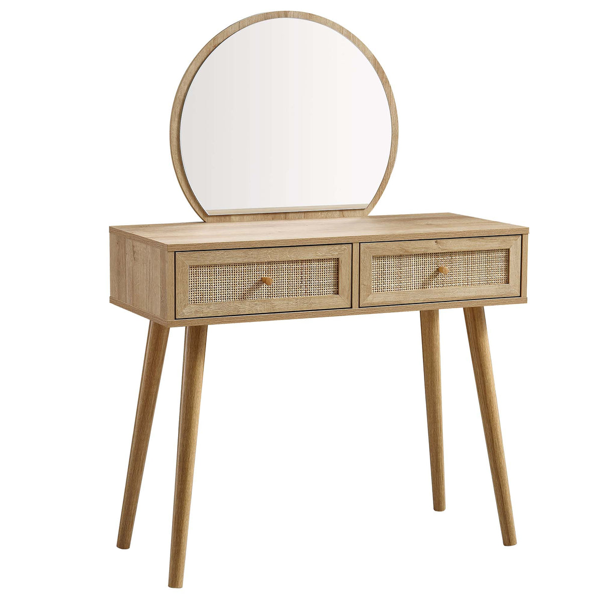 Compact Rattan Dressing Table Frances Woven Rattan Dressing Table with Mirror, Natural | daals