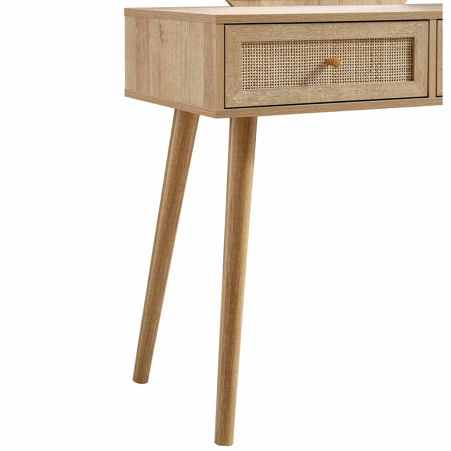 Frances Woven Rattan Dressing Table with Mirror, Natural