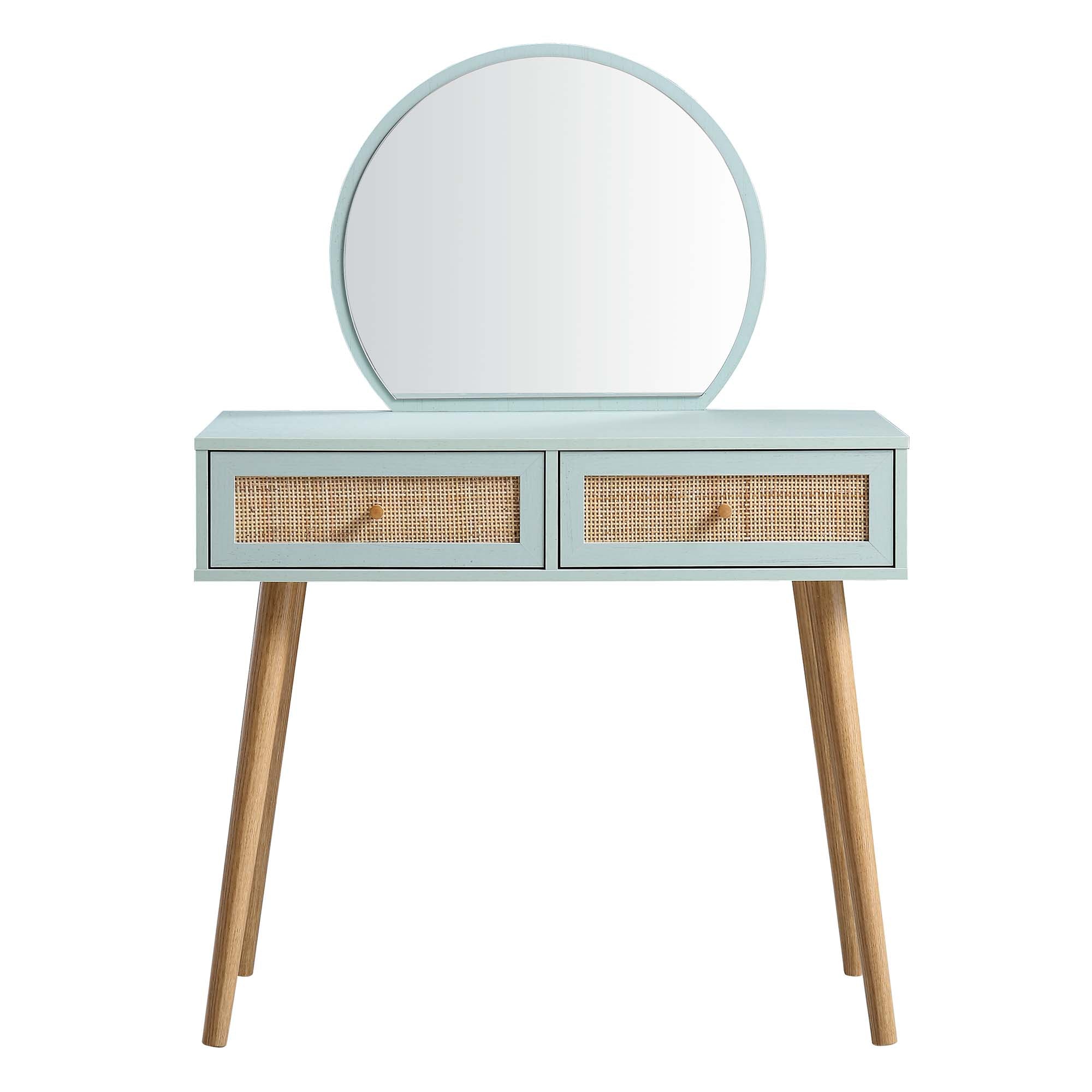 Frances Woven Rattan Dressing Table with Mirror, Mint