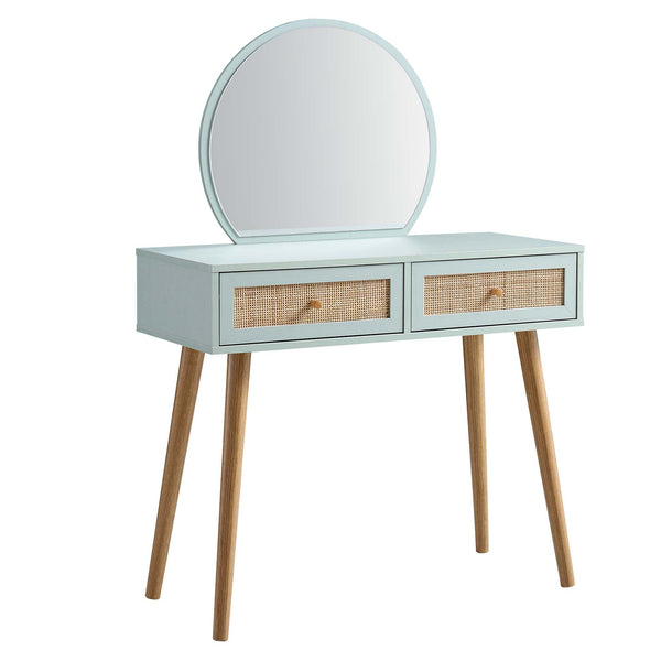 Frances Woven Rattan Dressing Table with Mirror, Mint
