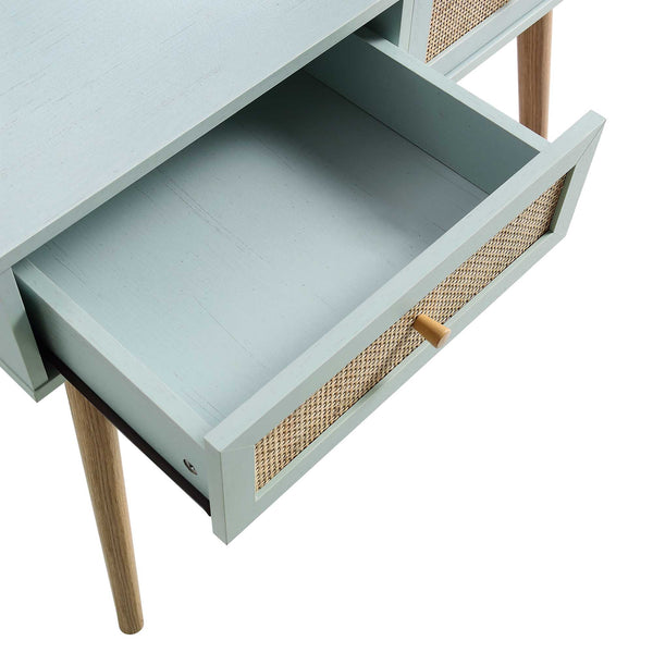 Frances Woven Rattan Dressing Table with Mirror, Mint