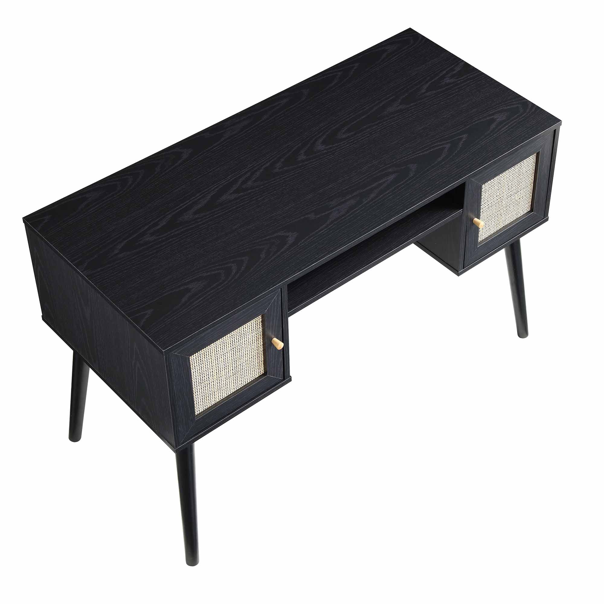 Frances Woven Rattan 2-Door Desk, Black | daals