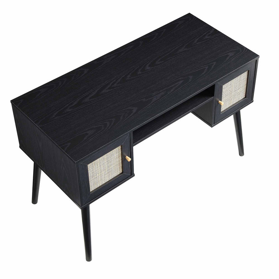 Frances Woven Rattan 2-Door Desk, Black