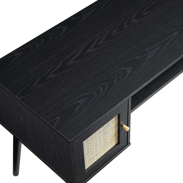 Frances Woven Rattan 2-Door Desk, Black