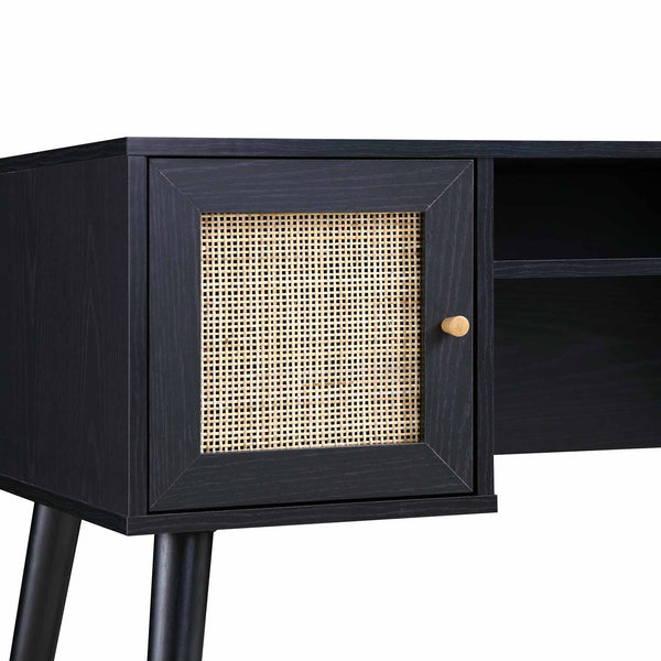 Frances Woven Rattan 2-Door Desk, Black