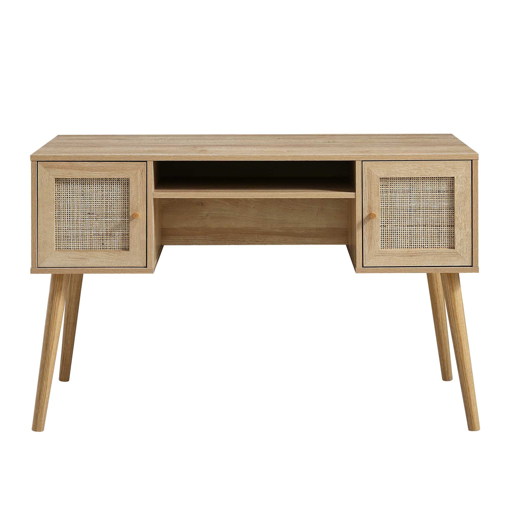 Frances Woven Rattan 2-Door Desk, Natural | daals