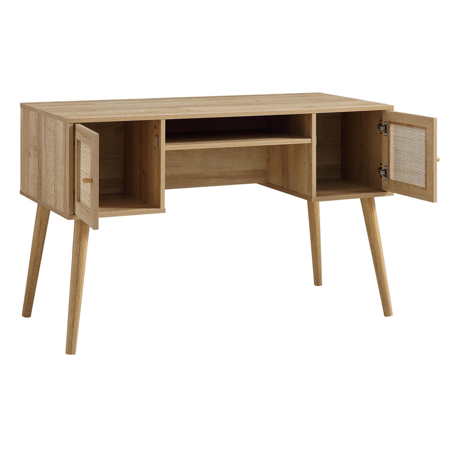 Frances Woven Rattan 2-Door Desk, Natural