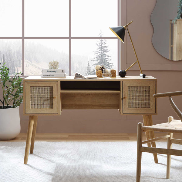 Frances Woven Rattan 2-Door Desk, Natural