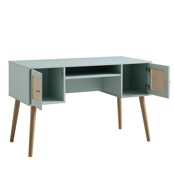 Frances Woven Rattan 2-Door Desk, Mint