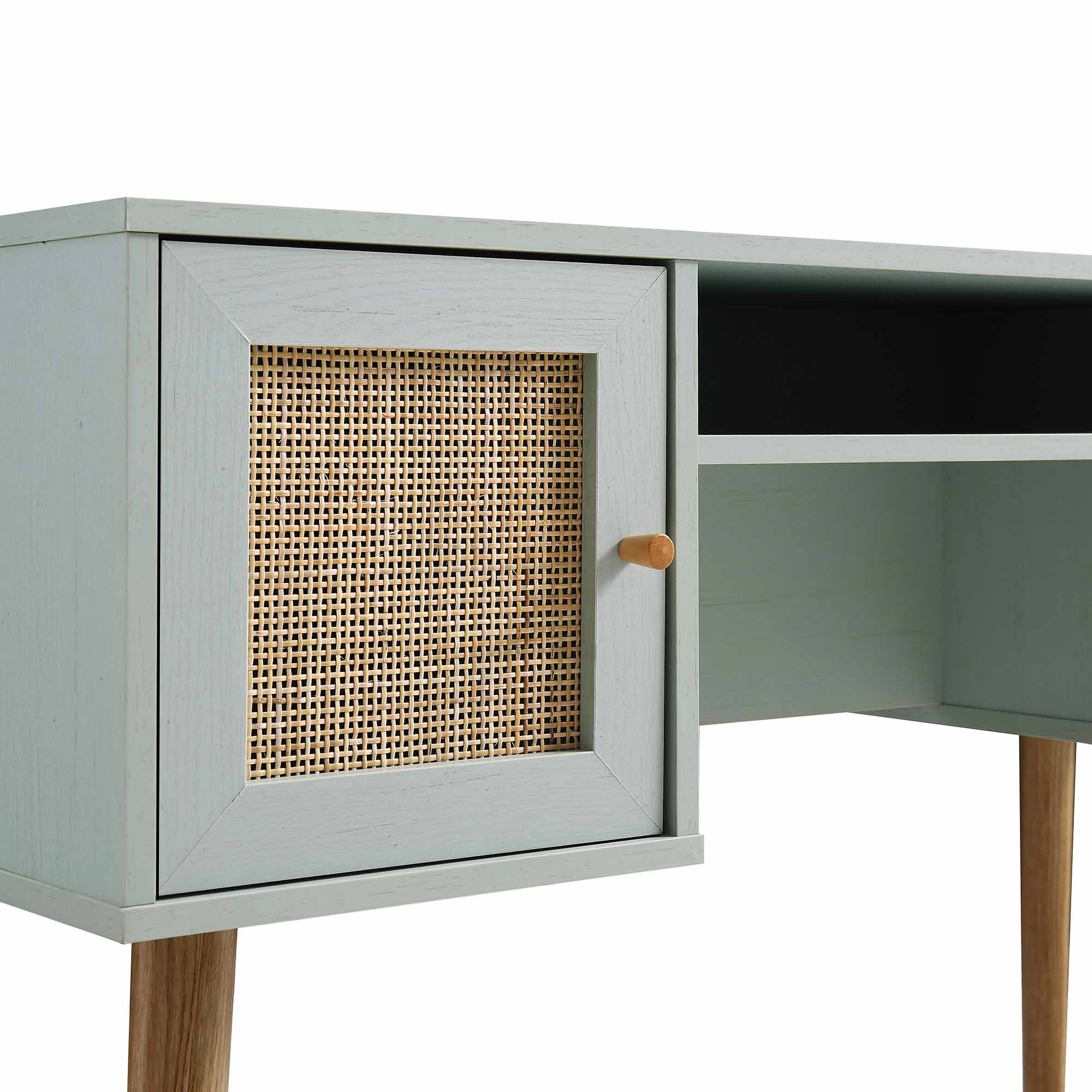 Frances Woven Rattan 2-Door Desk, Mint | daals