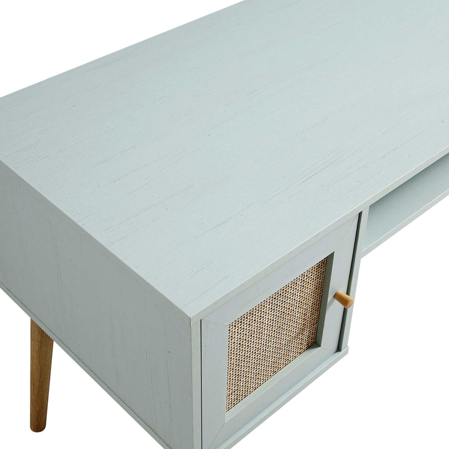 Frances Woven Rattan 2-Door Desk, Mint