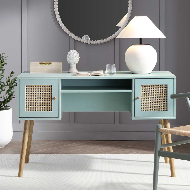 Frances Woven Rattan 2 - Door Desk, Mint - daals