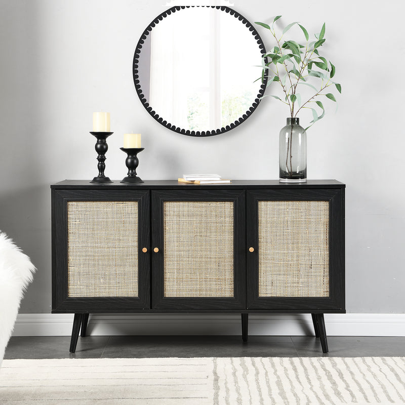 Frances Woven Rattan 3 - Door Sideboard, Black - daals