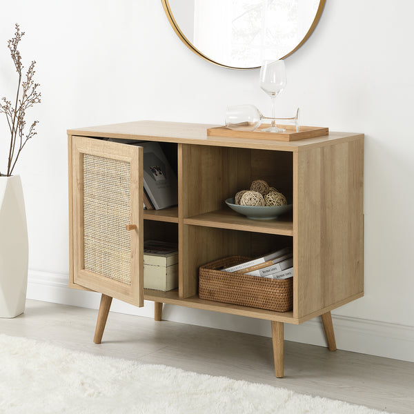 Frances Woven Rattan 1-Door Cabinet in Natural