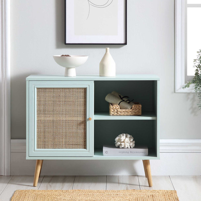 Frances Woven Rattan 1 - Door Cabinet in Mint - daals