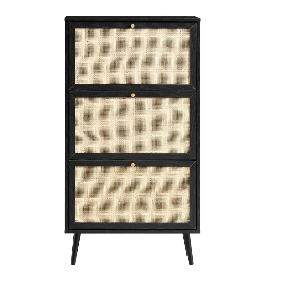 Frances Rattan 3 Tier Shoe Storage Cabinet, Black - daals