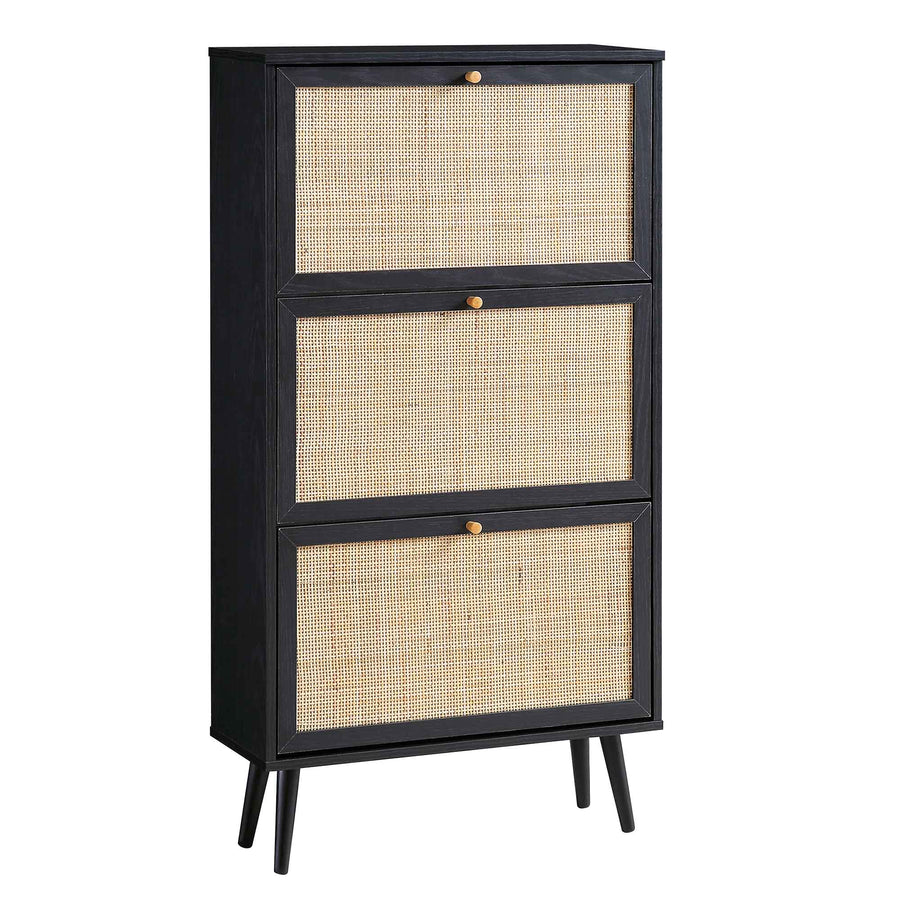 Frances Rattan 3 Tier Shoe Storage Cabinet, Black - daals