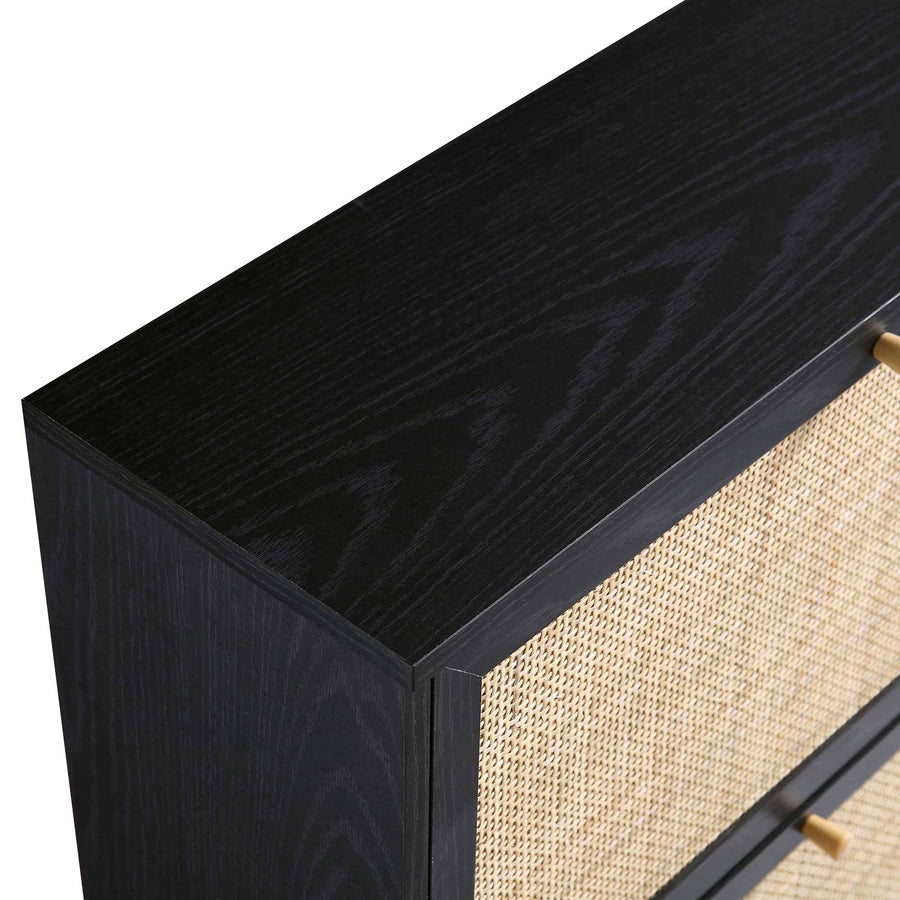 Frances Rattan 3 Tier Shoe Storage Cabinet, Black - daals