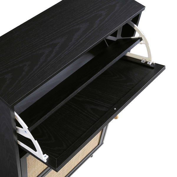 Frances Rattan 3 Tier Shoe Storage Cabinet, Black