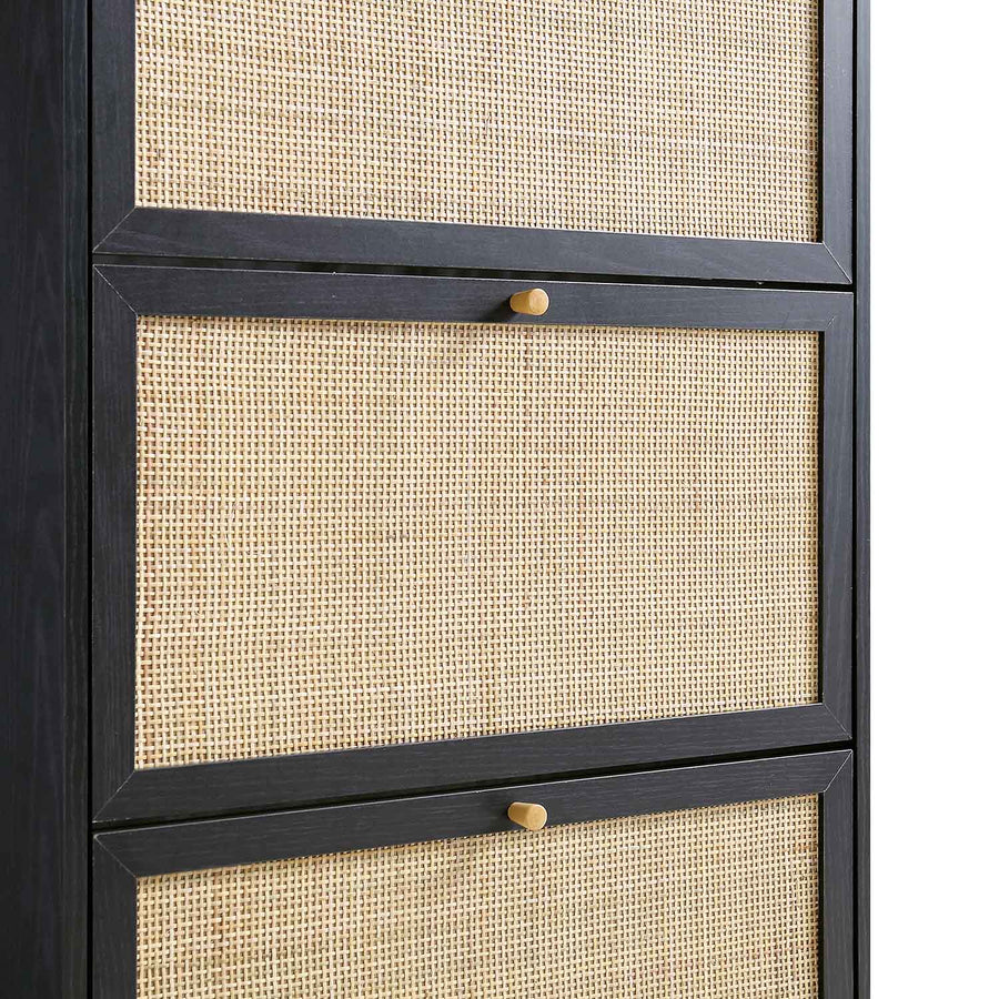Frances Rattan 3 Tier Shoe Storage Cabinet, Black - daals