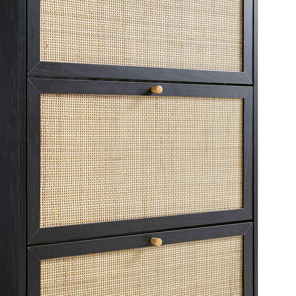 Frances Rattan 3 Tier Shoe Storage Cabinet, Black