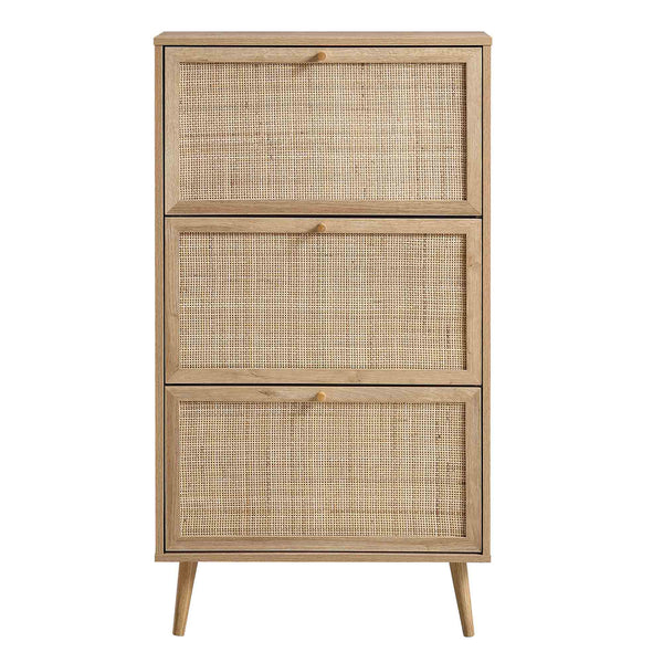 Frances Rattan 3 Tier Shoe Storage Cabinet, Natural