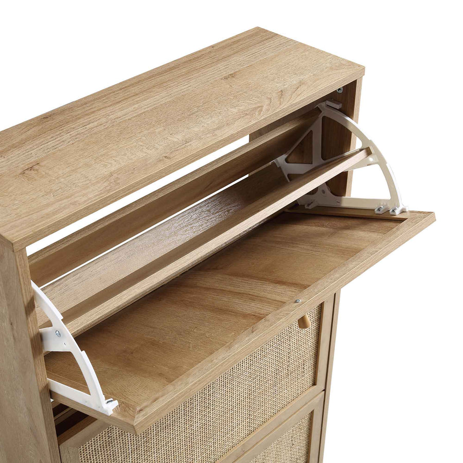 Frances Rattan 3 Tier Shoe Storage Cabinet, Natural