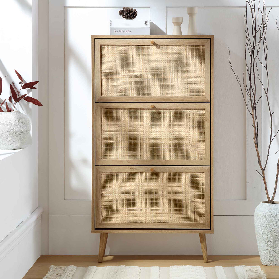 Frances Rattan 3 Tier Shoe Storage Cabinet, Natural | daals