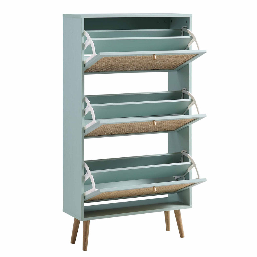 Frances Rattan 3 Tier Shoe Storage Cabinet, Mint