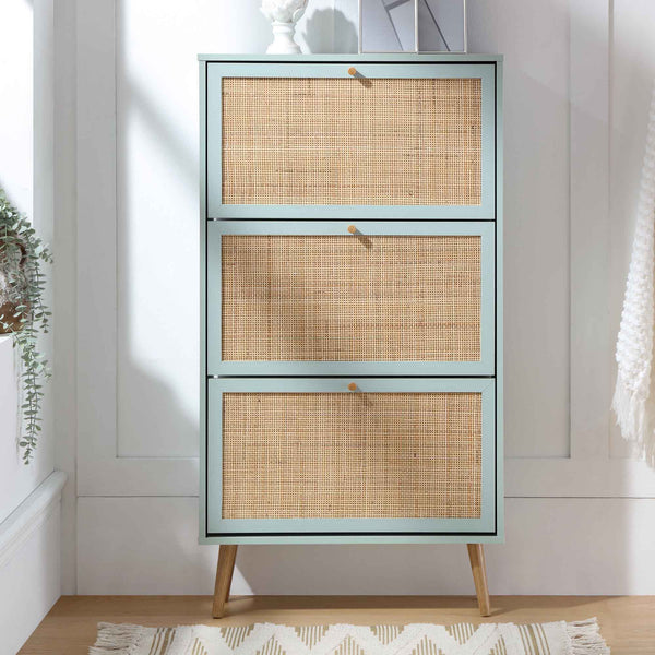 Frances Rattan 3 Tier Shoe Storage Cabinet, Mint