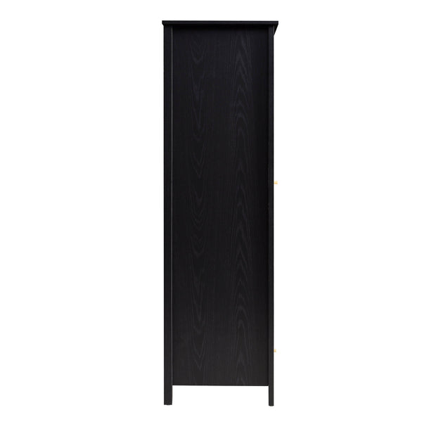 Frances Rattan Double Wardrobe with 1 Drawer, Black