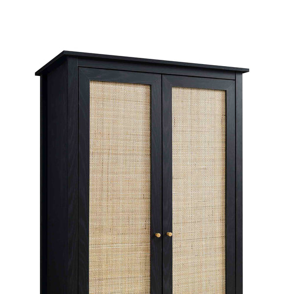 Frances Rattan Double Wardrobe with 1 Drawer, Black