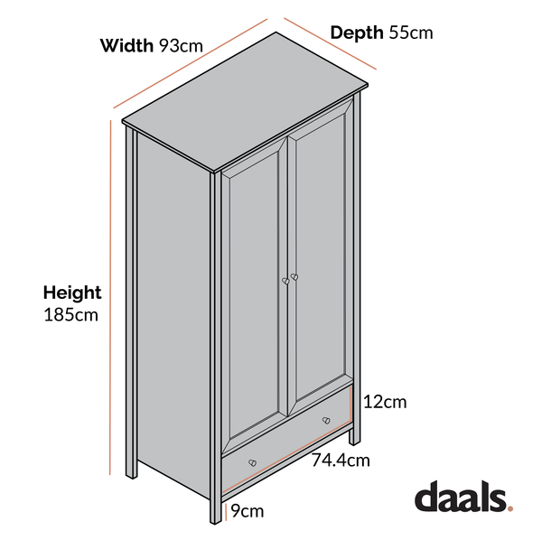 Frances Rattan Double Wardrobe with 1 Drawer, Natural