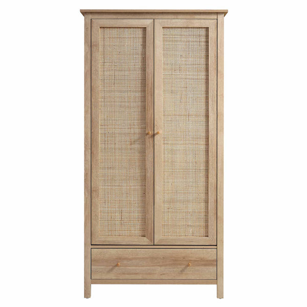 Frances Rattan Double Wardrobe with 1 Drawer, Natural