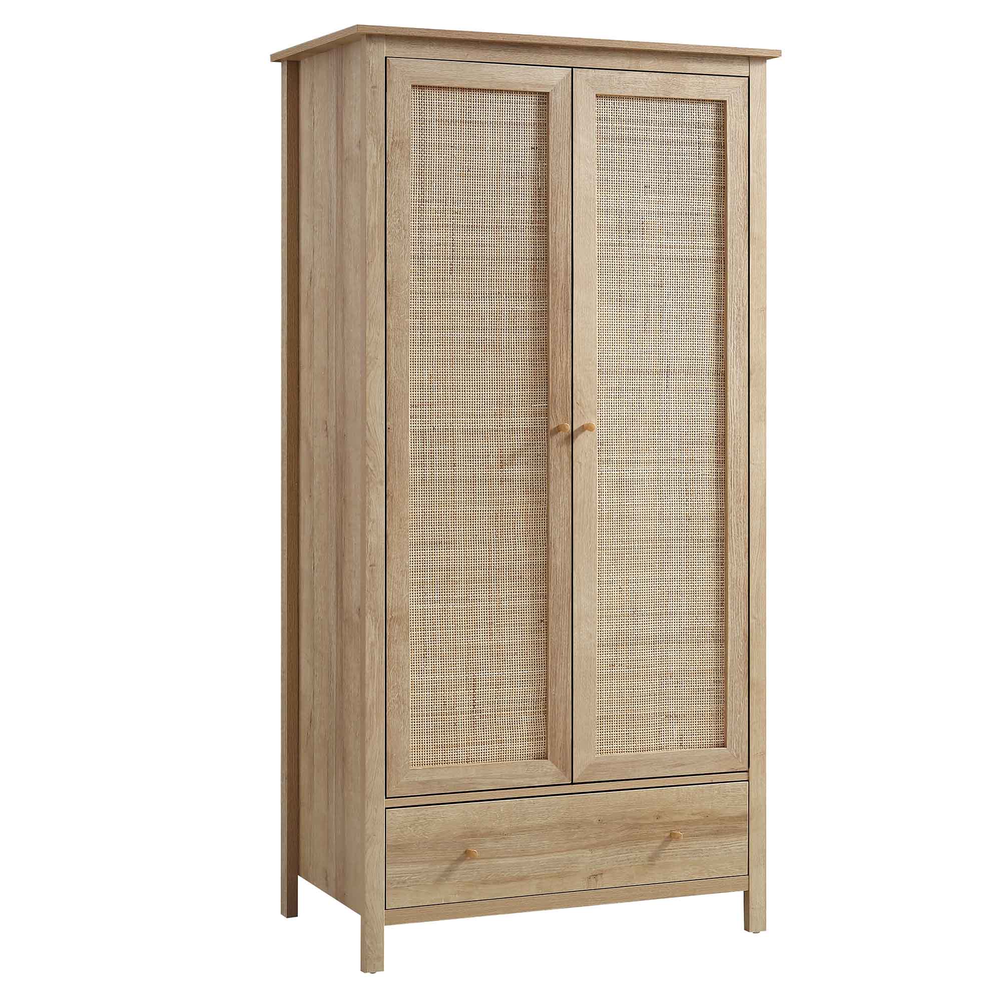 Frances Rattan Double Wardrobe with 1 Drawer, Natural