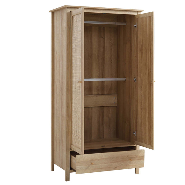 Frances Rattan Double Wardrobe with 1 Drawer, Natural