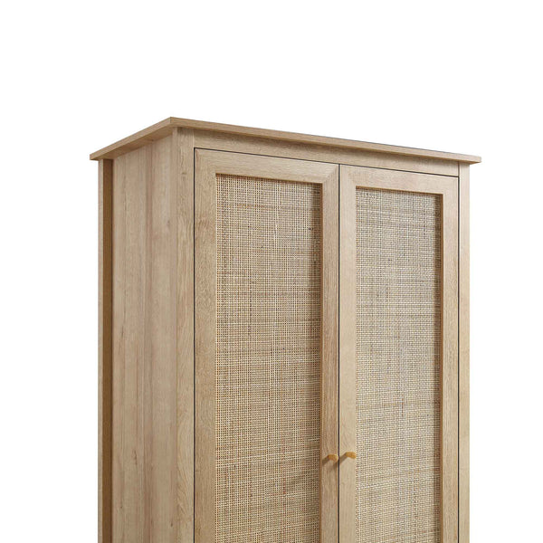 Frances Rattan Double Wardrobe with 1 Drawer, Natural
