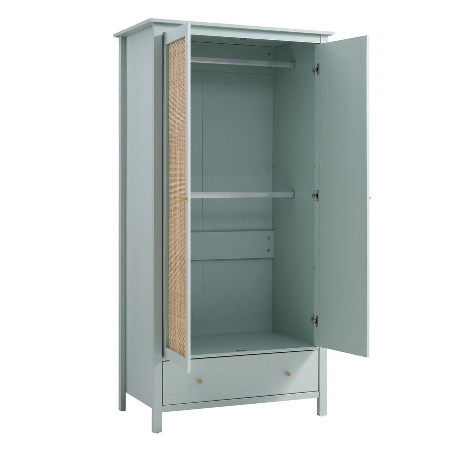 Frances Rattan Double Wardrobe with 1 Drawer, Mint