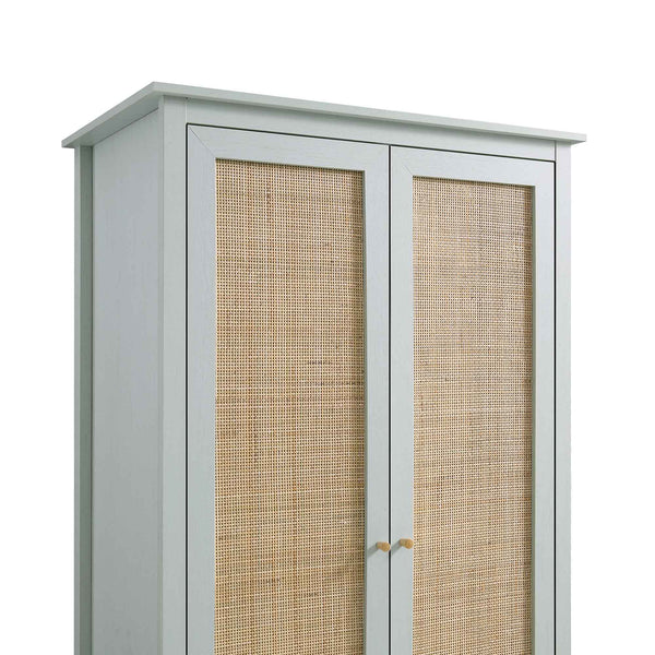 Frances Rattan Double Wardrobe with 1 Drawer, Mint