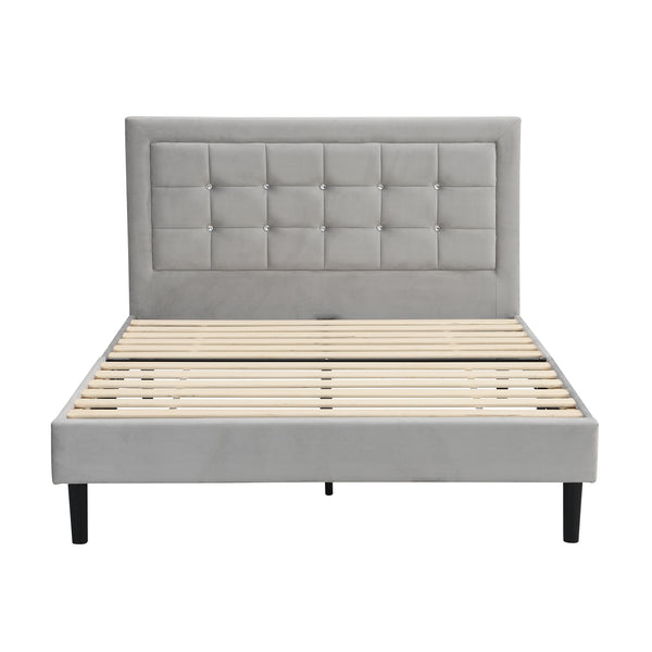 Chastleton Upholstered Bed with Diamante Headboard (Grey Velvet)