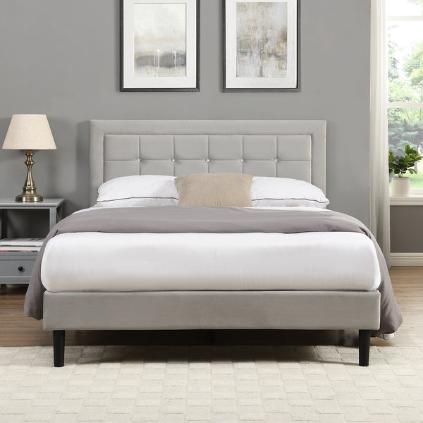 Chastleton Upholstered Bed with Diamante Headboard (Grey Velvet)