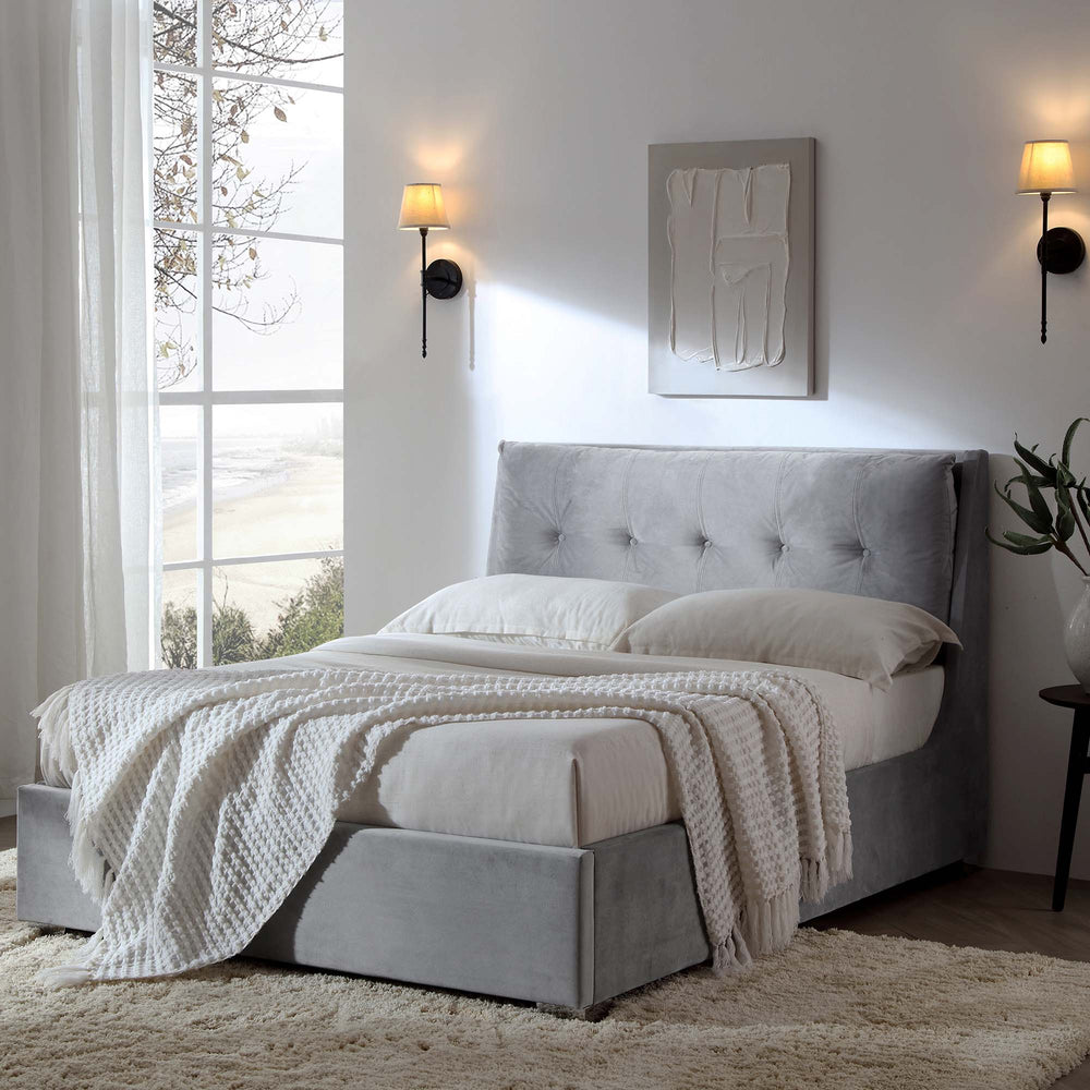 Hadley Grey Velvet Ottoman Storage Bed daals