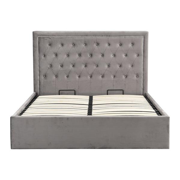 Hartwell Upholstered Ottoman Storage Bed with Nailhead Trim Headboard (Grey Velvet)