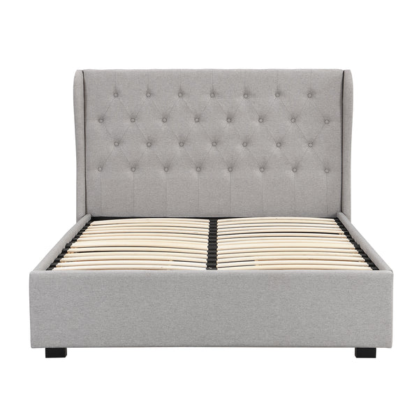 Weston Buttoned Wing Back Upholstered 2-Drawer Storage Bed (Grey Fabric)