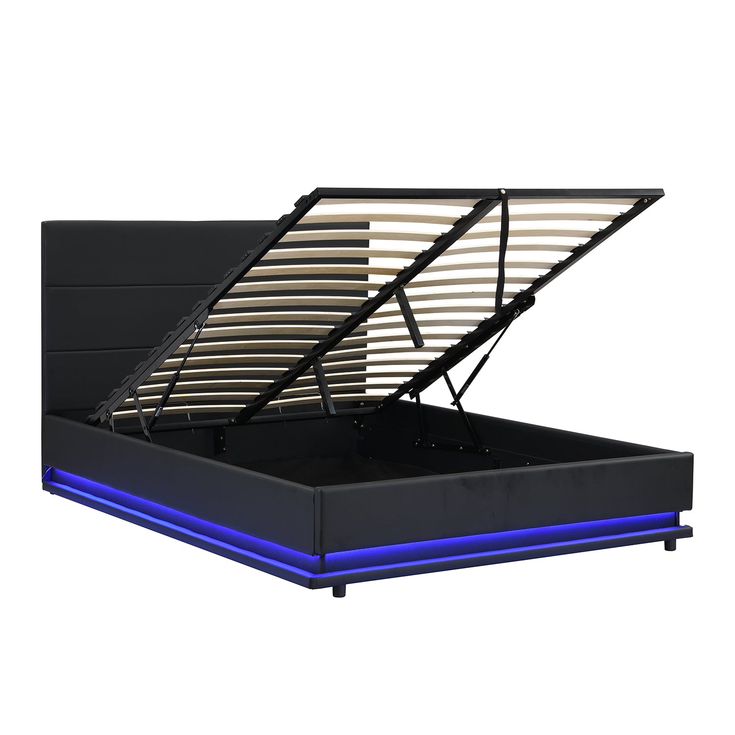Buxton Faux Leather End Opening Ottoman Storage Bed Frame with Muti-colour LED Light Strip (Black PU)