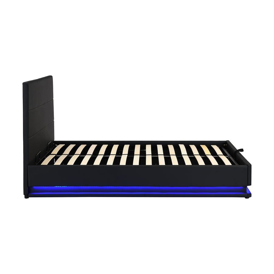 Buxton Faux Leather End Opening Ottoman Storage Bed Frame with Multi-colour LED Light Strip (Black PU)